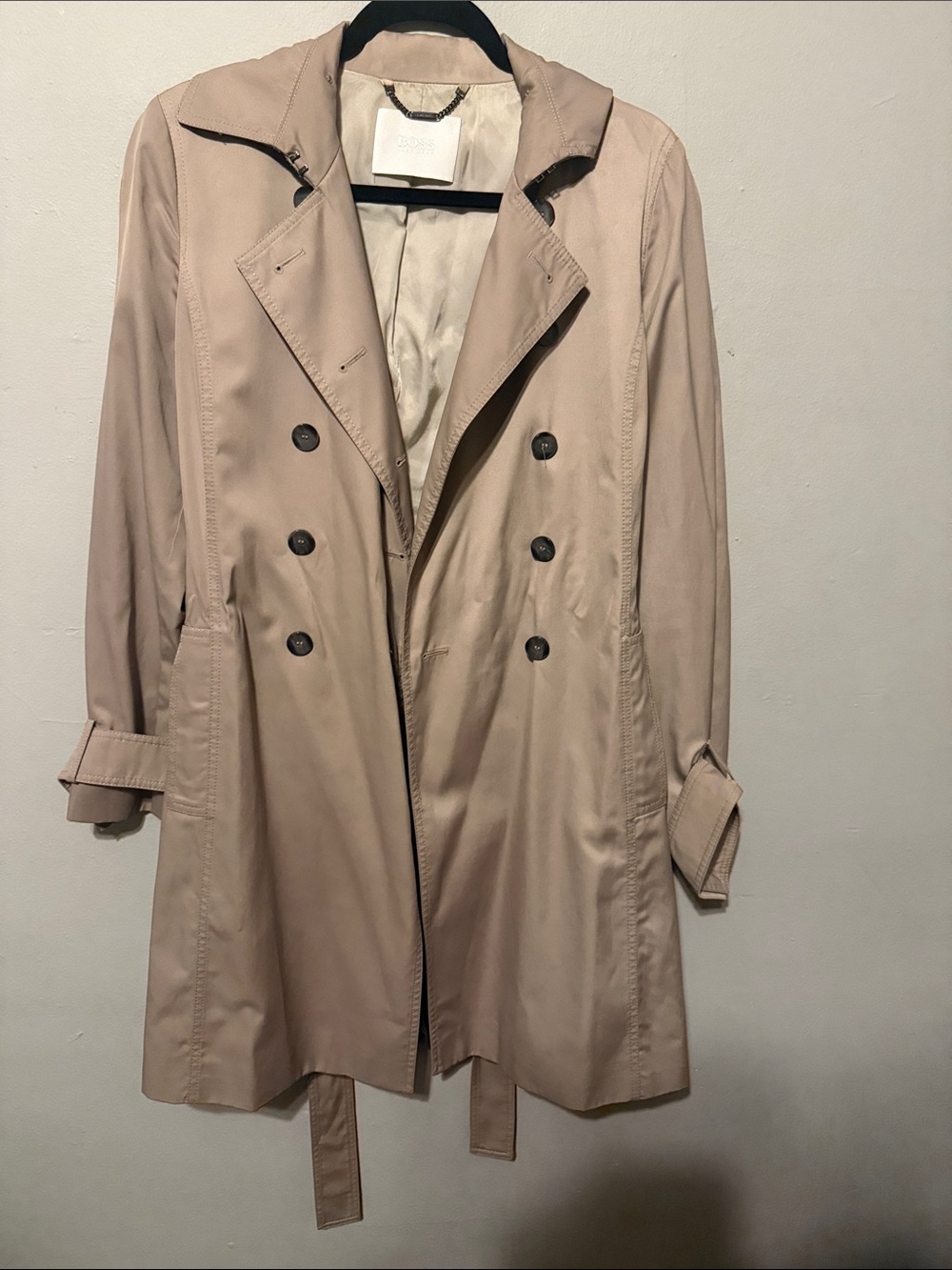 Boss Beige Double-Breasted Trench Coat with Belt